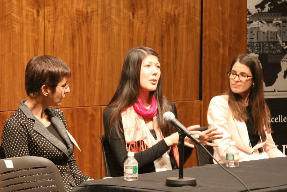 Aïko Thurlow speaking on a panel at Rutgers