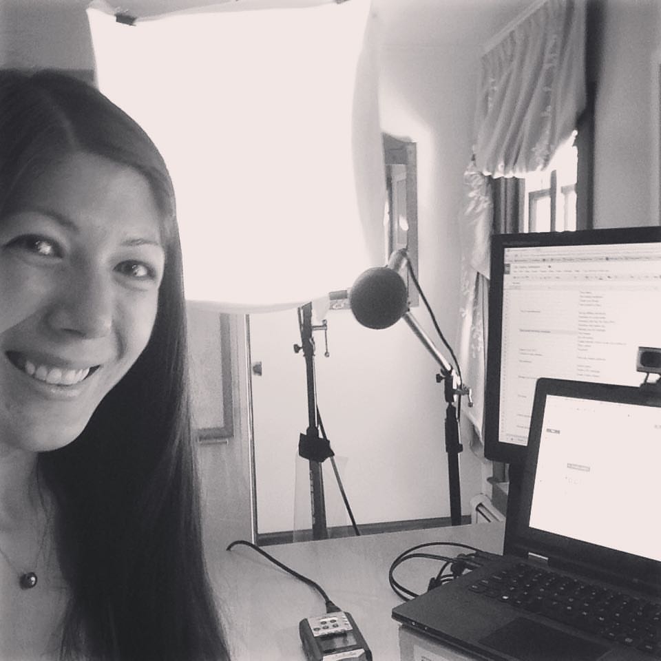 Aïko Thurlow recording a podcast